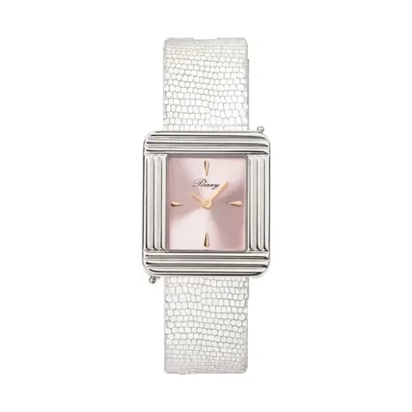 Poiray Montre Poiray Ma Première Acier Cadran Rose Bracelet Chèvre Blanc