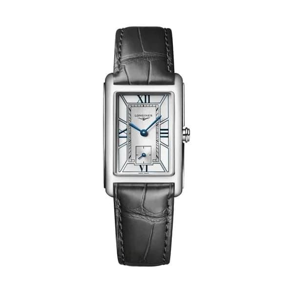 Longines Montre Longines DolceVita quartz cadran blanc bracelet cuir gris 23,30 x 37 mm