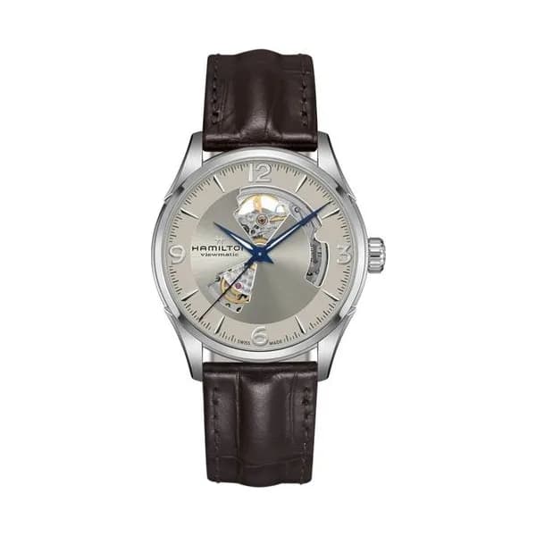 Hamilton Montre Hamilton Jazzmaster Open Heart automatique cadran doré bracelet cuir brun façon alligator 42 mm