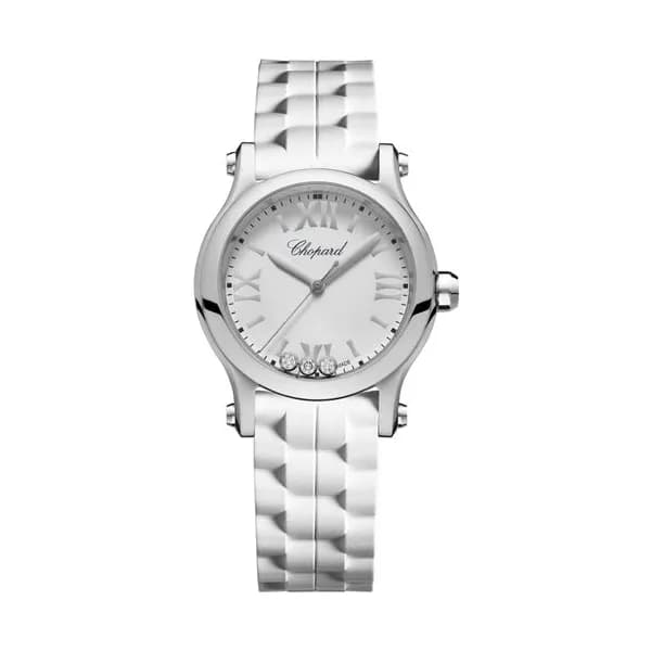 Chopard Montre Chopard Happy Sport quartz cadran blanc bracelet caoutchouc 30 mm