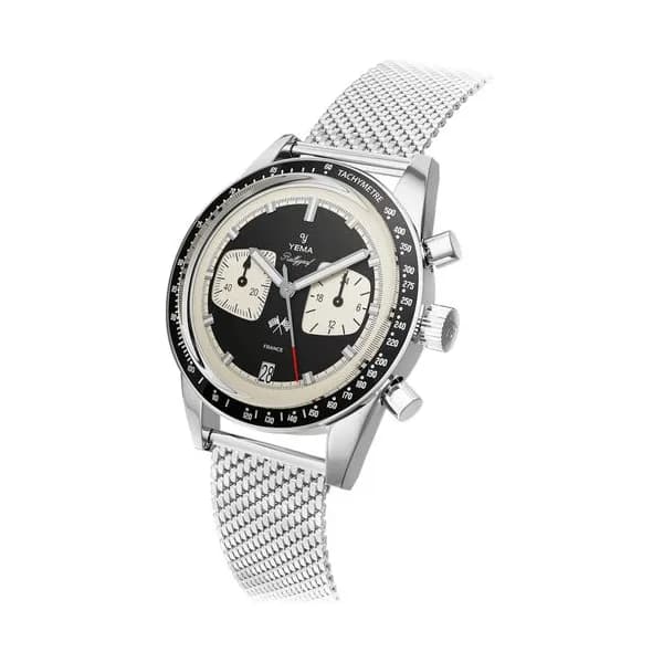 Yema Montre Yema Rallygraf Meca-Quartz cadran noir bracelet acier maille milanaise 39 mm