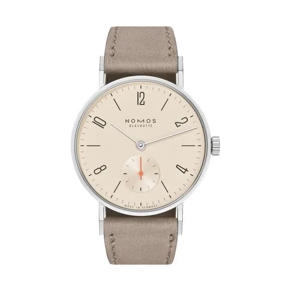 Nomos Montre NOMOS Tangente 33 mécanique fond saphir cadran champagne bracelet cuir beige 32,8 mm