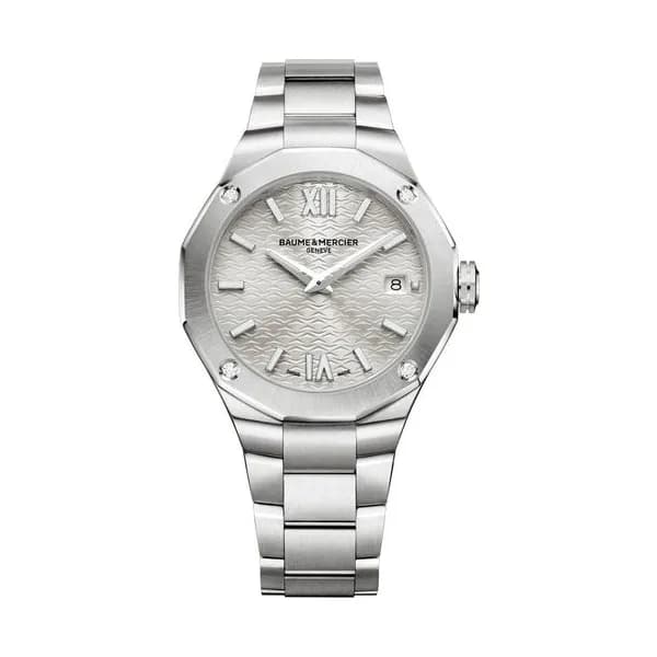 Baume & Mercier Montre Baume et Mercier Riviera quartz cadran blanc bracelet acier 36 mm