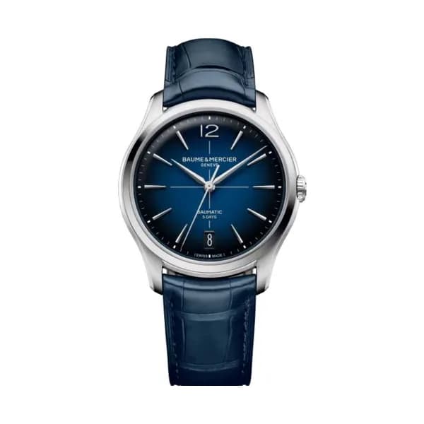 Baume & Mercier Montre Baume et Mercier Clifton automatique cadran bleu bracelet cuir bleu 39 mm