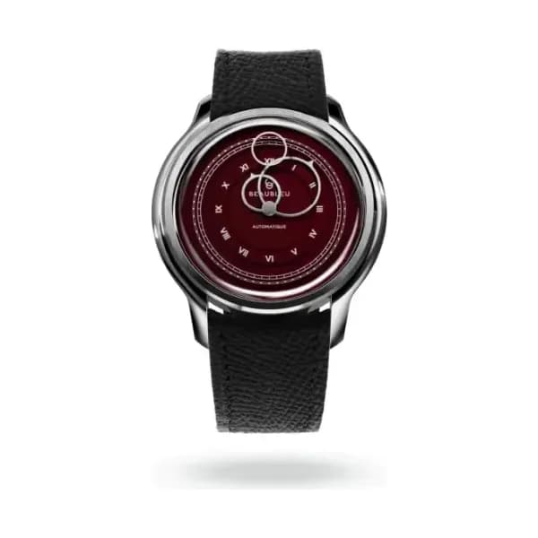 Beaubleu Montre Beaubleu la Pièce n°1 Lie de vin Bracelet Cuir Noir Grainé