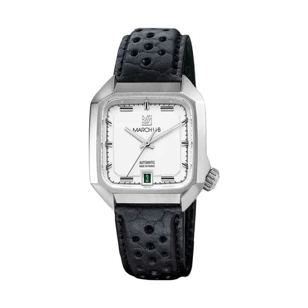 March LA.B Montre March LA.B AM2 Slim Automatique White bracelet cuir de bison perforé noir 36 mm