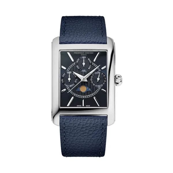 Frédérique Constant Montre Frédérique Constant Classics Carrée Calendar Moonphase quartz cadran bleu bracelet cuir 30 x 42 mm