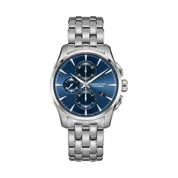 Hamilton Montre Hamilton Jazzmaster Auto Chrono cadran soleillé bleu bracelet acier 42 mm