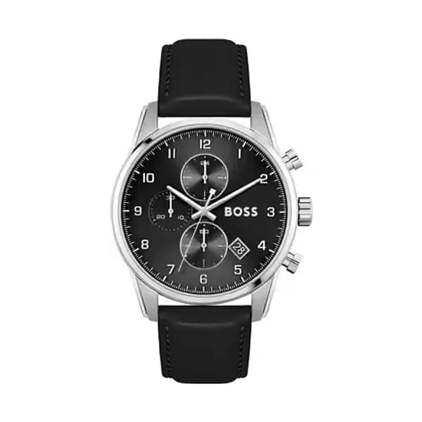 Hugo Boss Montre Homme BOSS BLACK en Cuir Véritable de Veau Noir Etanche