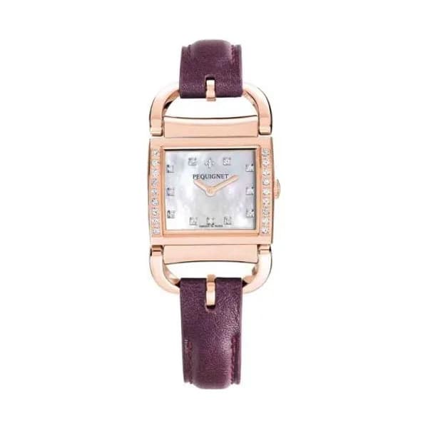 Pequignet E. Montre Pequignet Attellage Quartz - Cadran Nacre Blanc - Bracelet Aubergine nacré - 5896509CD-CAUN