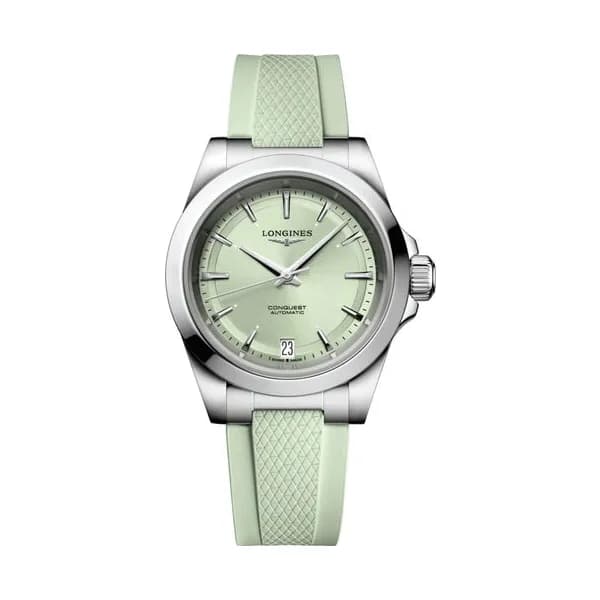 Longines Montre Longines Conquest automatique cadran vert bracelet caoutchouc vert 34 mm