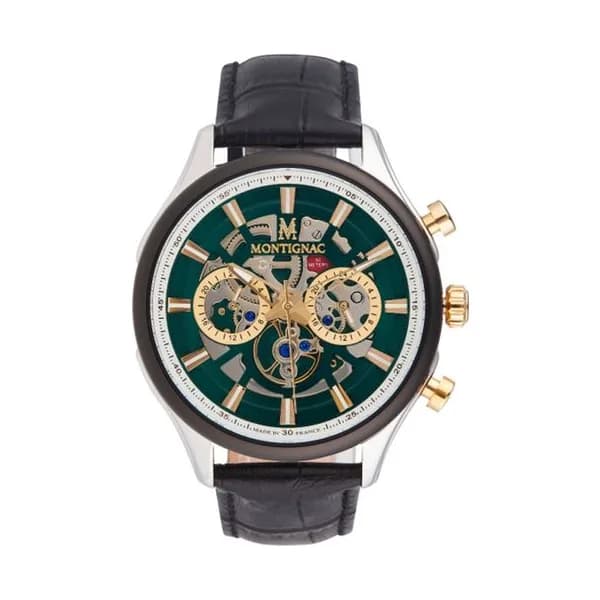 Montignac Montre Montignac Collection Rond en Cuir Noir