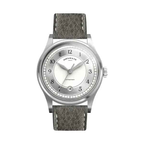 Gustave & Cie Montre 12H Charles Argent & Blanc Grain Gris Ardoise 38mm