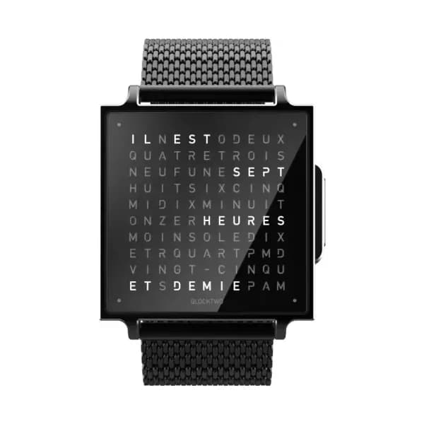Qlocktwo Montre Qlocktwo W Black Steel en français, anglais ou allemand
