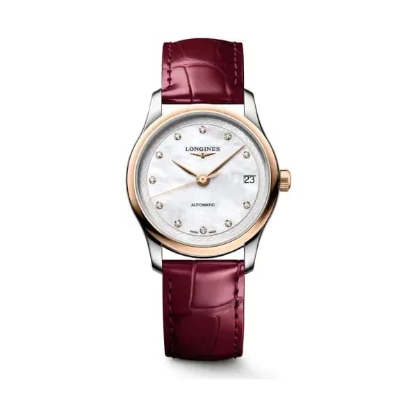 Longines Montre Longines Master Collection 34mm Automatique Cadran Nacre Bracelet Alligator Bordeaux