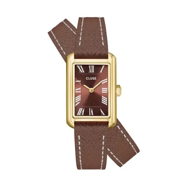 Cluse Belisenna Watch Double Leather, Mocha, Gold Colour