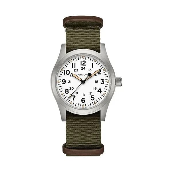 Hamilton Montre Hamilton Khaki Field mécanique à remontage manuel cadran blanc bracelet textile vert 42 mm