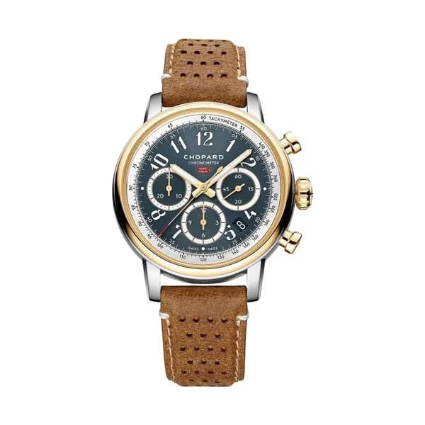 Chopard Montre Chopard Mille Miglia Classic Chronographe Or Jaune automatique cadran bleu-gris bracelet cuir brun 40,5 mm