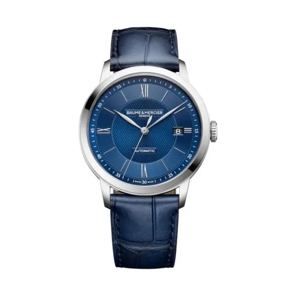 Baume & Mercier Montre Baume et Mercier Classima automatique cadran bleu bracelet cuir bleu 40 mm