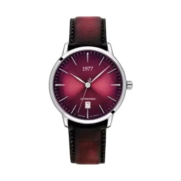 1977 Montre EDMOND lie de vin argenté cuir 1977P01155