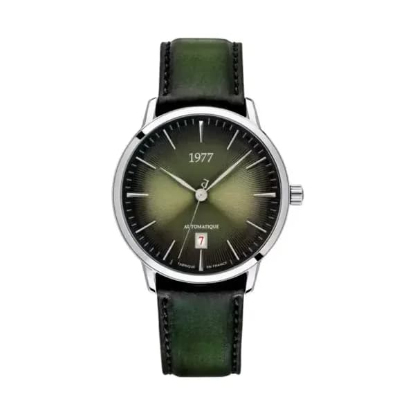 1977 Montre EDMOND vert argenté cuir 1977P01177