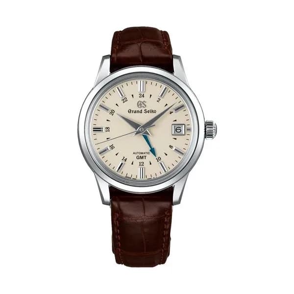 Grand Seiko Montre Grand Seiko Elegance automatique GMT cadran ivoire bracelet cuir crocodile brun 39,5 mm
