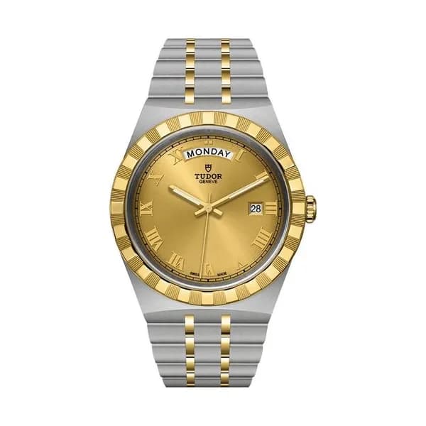 Tudor Montre Tudor Royal automatique guichet jour cadran champagne bracelet acier et or jaune 41 mm