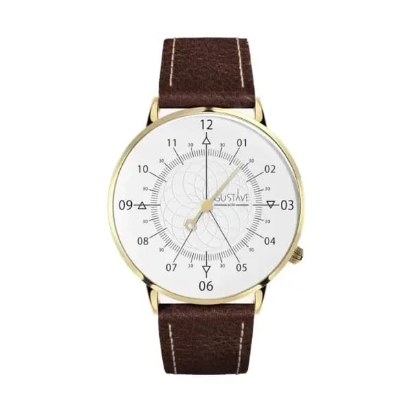 Gustave & Cie Montre 12H Louis Or & Blanc Cuir Marron Chocolat 40mm