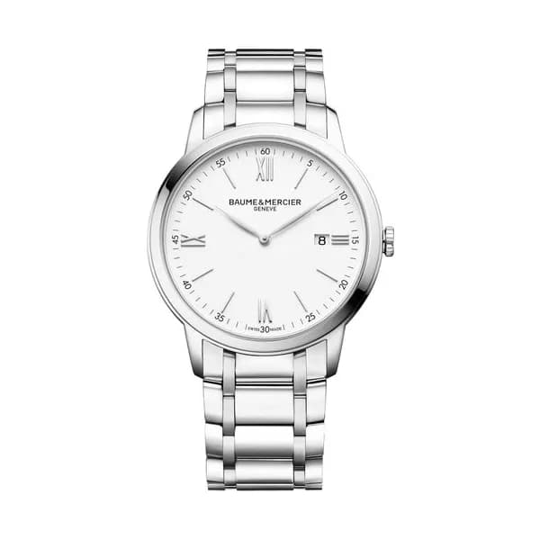 Baume & Mercier Montre Baume et Mercier Classima quartz cadran blanc bracelet acier 42 mm