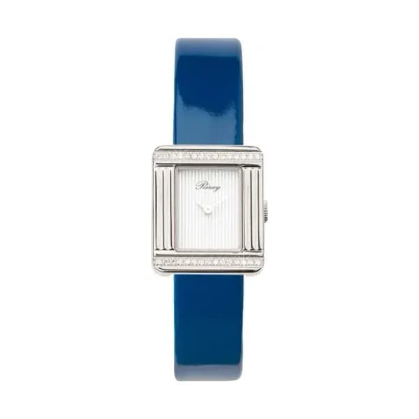 Poiray Montre Poiray Ma Première Mini Acier Serti Diamants Bracelet Veau Vernis Bleu