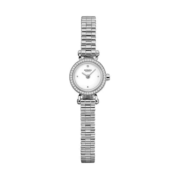 Hermès Montre HERMÈS Faubourg Mini Modèle Or Blanc quartz lunette sertie cadran blanc bracelet or blanc 15 mm