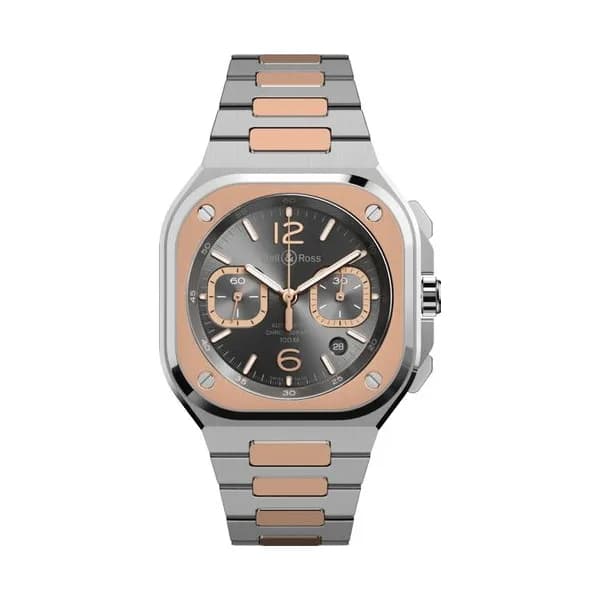 Bell & Ross Montre Bell &amp; Ross BR 05 Chrono Grey Steel &amp; Gold automatique cadran ruthénium bracelet acier 42 mm