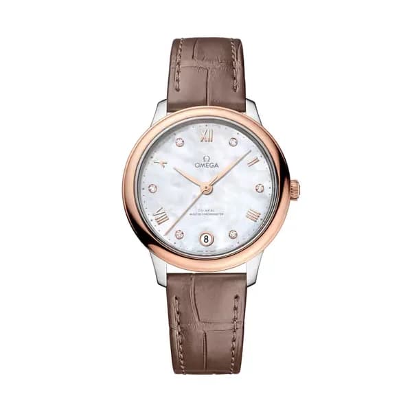 Omega De Ville 34 mm, acier - or « Sedna™ » sur bracelet en cuir