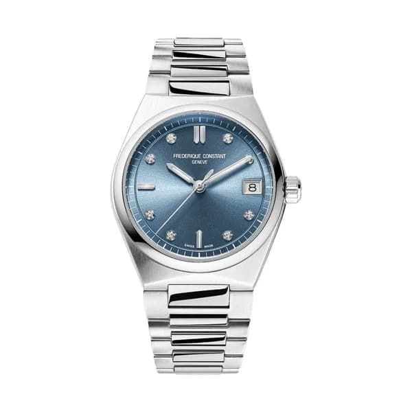 Frédérique Constant Montre Frédérique Constant Highlife Ladies quartz cadran bleu clair et diamants bracelet acier 31 mm