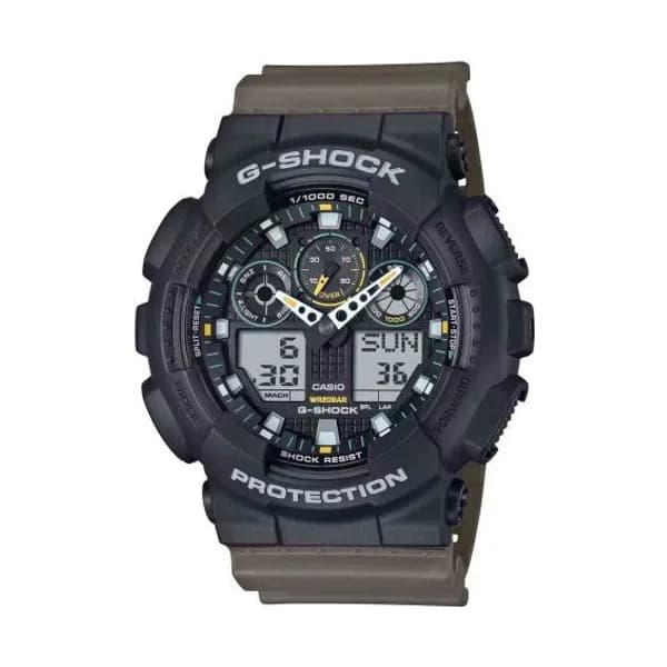 Casio Montre GShock Classic - Série GA-100 - Noir & Kaki 55 × 51.2 mm- GA-100TU-1A3
