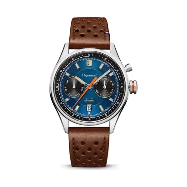Depancel Montre Depancel Autosport Cadran Bleu Bracelet Racing Marron