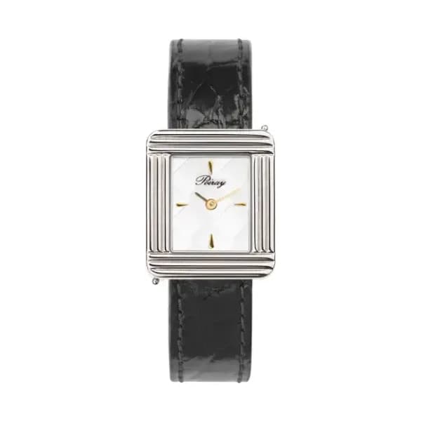 Poiray Montre Poiray Ma Première Cadran Blanc Texturé Bracelet Alligator Noir