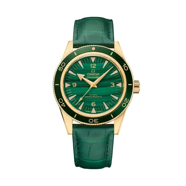 Omega Seamaster 41 mm, or jaune sur bracelet en cuir