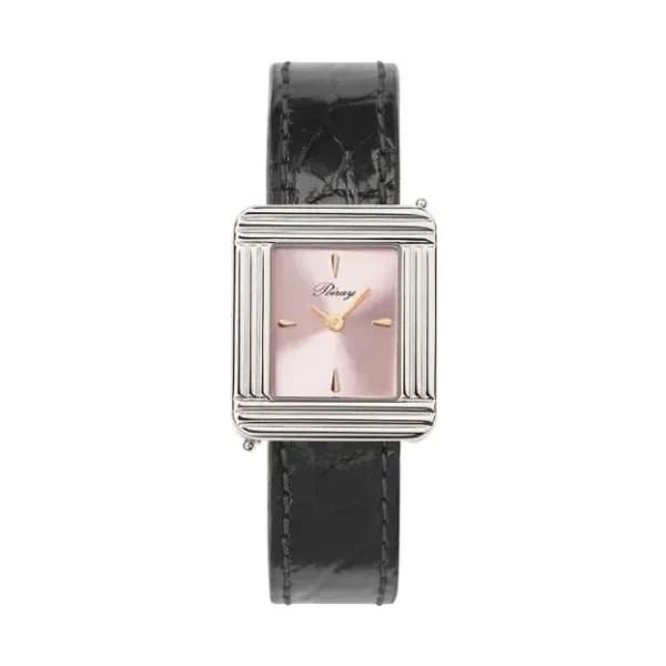 Poiray Montre Poiray Ma Première Acier Cadran Rose Bracelet Alligator Noir