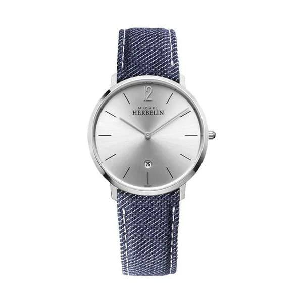 Michel Herbelin Montre Michel Herbelin City quartz cadran argent bracelet jean 38,7 mm