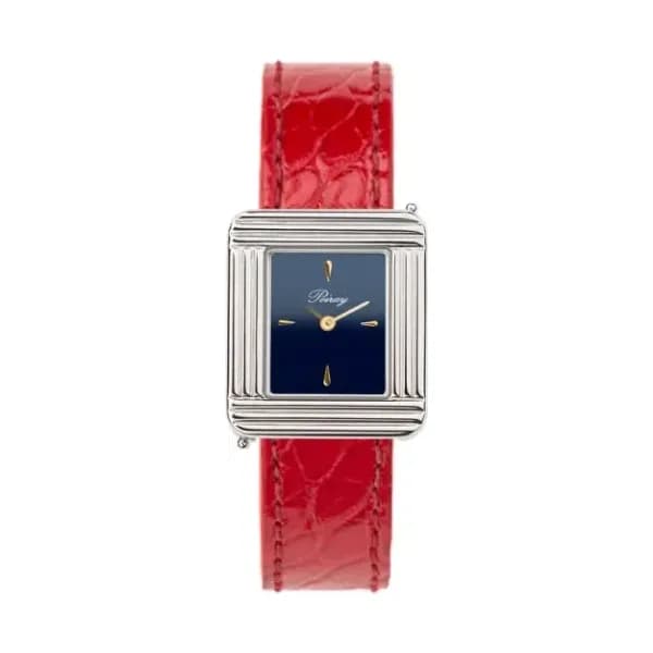Poiray Montre Poiray Ma Première Acier Cadran Bleu Bracelet Alligator Rouge