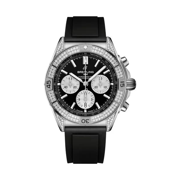 Breitling Montre Breitling Chronomat B01 Chronograph automatique lunette sertie cadran noir bracelet caoutchouc noir 42 mm