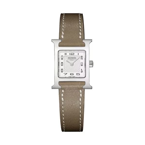 Hermès Montre HERMÈS Heure H Mini Modèle quartz cadran blanc bracelet cuir taupe 21 mm