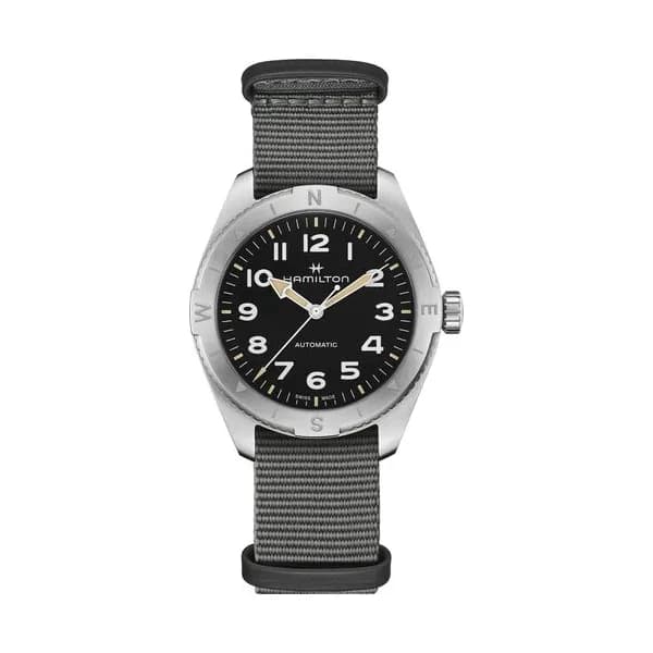 Hamilton Montre Hamilton Khaki Field Expedition automatique cadran noir bracelet NATO gris 41 mm