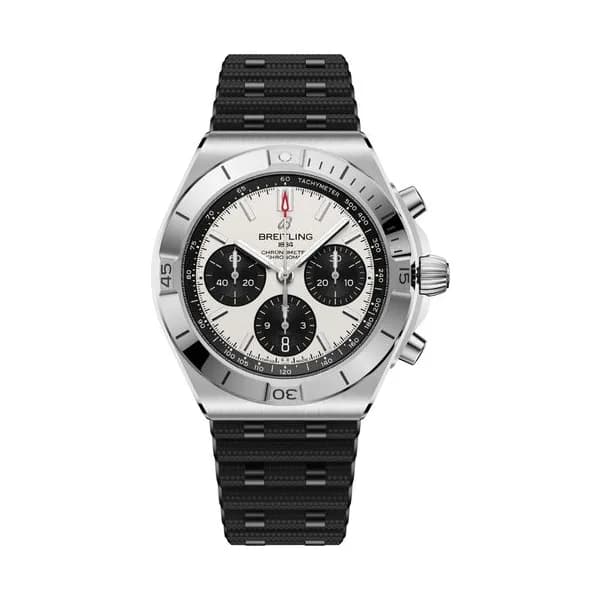 Breitling Montre Breitling Chronomat B01 Chronograph automatique cadran blanc bracelet caoutchouc 42 mm