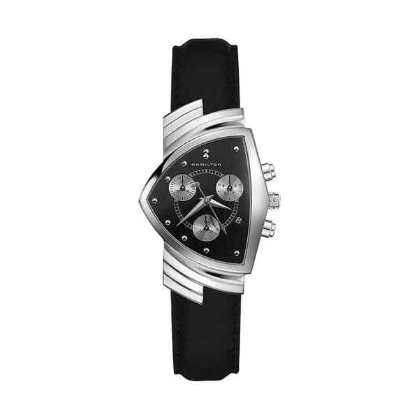 Hamilton Montre Hamilton Ventura Chrono quartz cadran noir bracelet cuir noir 32,3 x 50,3 mm
