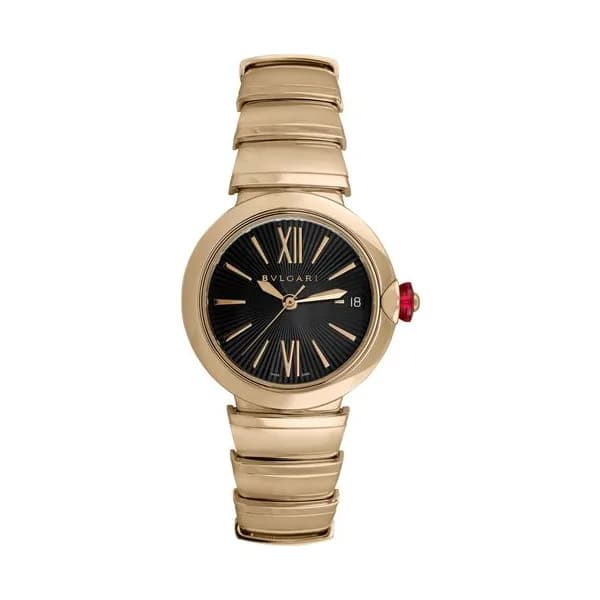 Bulgari Montre Bulgari Lvcea Or Rose automatique cadran noir bracelet or rose 33 mm
