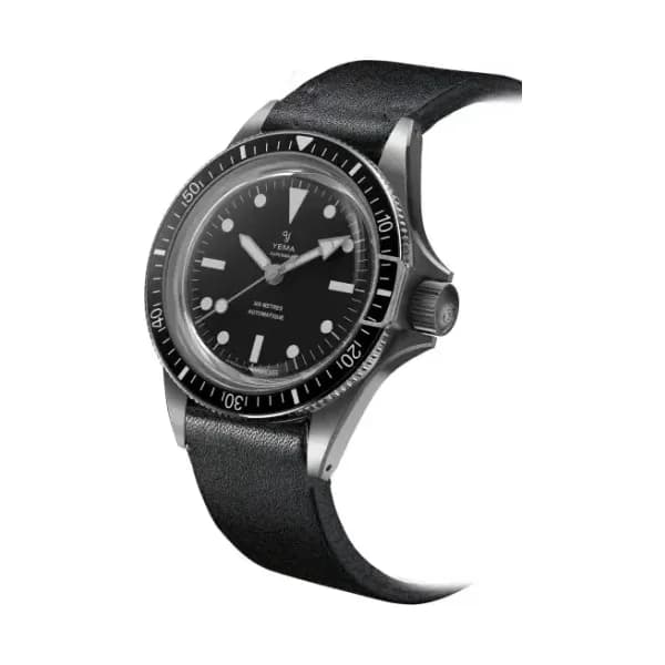 Yema Montre Yema Superman Steel CMM.10 41mm Cadran Noir Bracelet Cuir Grainé