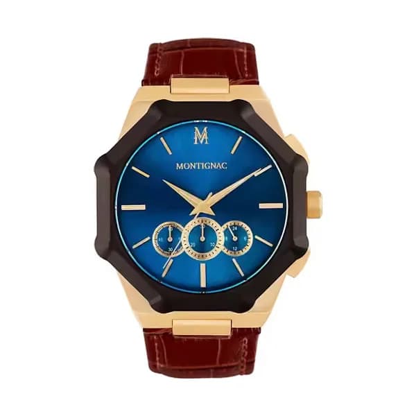 Montignac Montre Homme MONTIGNAC en Cuir Marron Etanche
