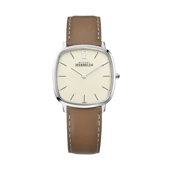 Michel Herbelin Montre Michel Herbelin City quartz cadran beige bracelet cuir brun